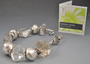 Artisan Made Fine Silver Beads and Clear Crystal Beaded Bracelet New KHB1507 - Picture 1 of 4