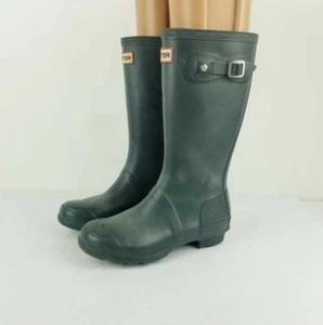 Hunter Kids Original Tall Rain Boots US 4 Solid Black Girls Waterproof winter  - Picture 1 of 12