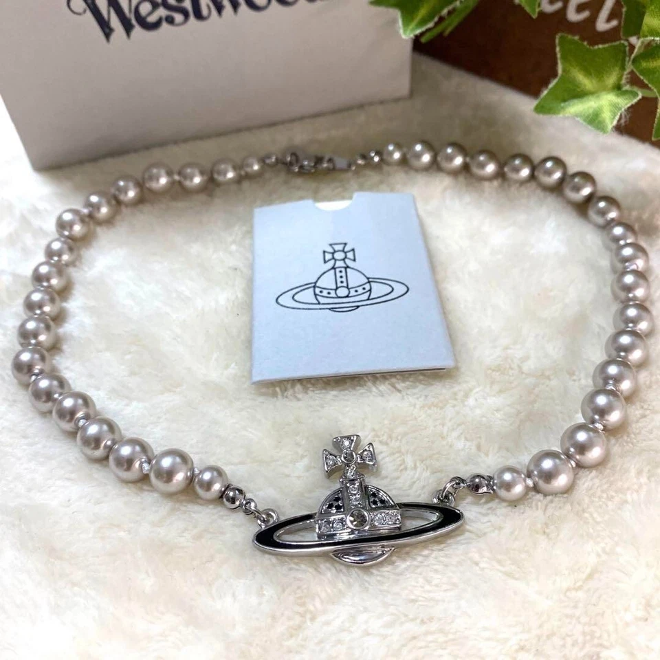 Gargantilla Vivienne Westwood Orb Collar Gris 1 Fila Perla Plata Foto 1 de 4