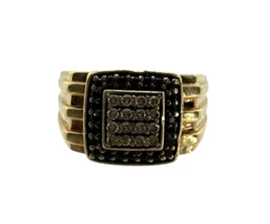 Men's Solid 10K Yellow Gold Black and White Dimaond Ring Size 10 - Picture 1 of 8