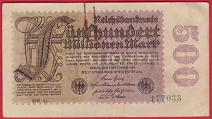 R* GERMANY 500 MILLION MARK 1923 P-110d FINE+ DETAILS #D239 - Picture 1 of 2