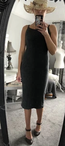 Volare Moda Italiana Vintage Retro Grey Fleece Lined Body Con Maxi Dress Size 10 - Picture 1 of 10