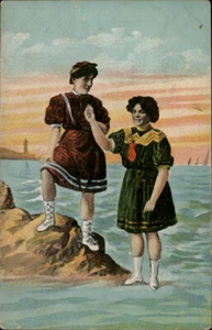 Victorian Bathing Beauties by Seashore Antique Postcard Yahmill Oregon Cancel - Picture 1 of 2
