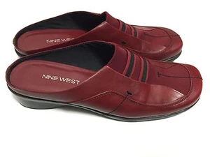 Zapatos Mocasines Nine West Renny Mules Para Mujer 8M Negro Rojo Cuero Tela Sin Cordones - Imagen 1 de 8