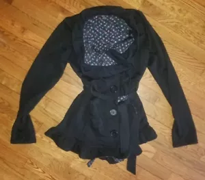 Girls Selfesteem Black Ling Sleeve Button Down Cardigan With Belt Size Large - Picture 1 of 4