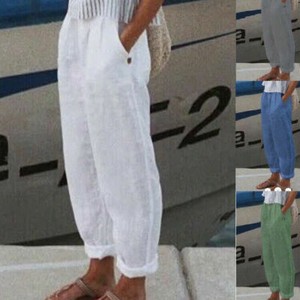 White Cotton Blend Pants for Women for 