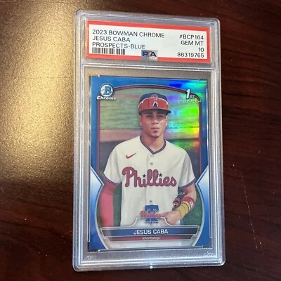 2023 Bowman Chrome Starlyn Jesus Caba 1st Chrome Blue Refractor 139/150 PSA 10 - Image 1 of 4