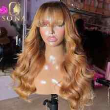 Blonde Transparent Lace Front Wig Body Wave Human Hair Wig With Bangs Dark Roots