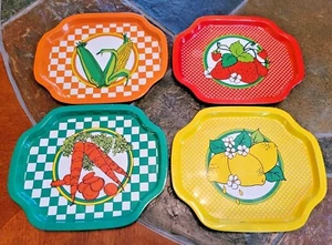 Vintage Giftco kleine rechteckige Blechschalen 4 Stück Obst & Gemüse Retro - Bild 1 von 7