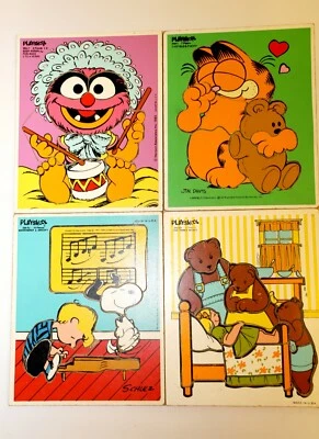 Lot of 4-Playskool vintage wooden puzzles Garfield Peanuts Muppets Goldilocks - Image 1 of 4