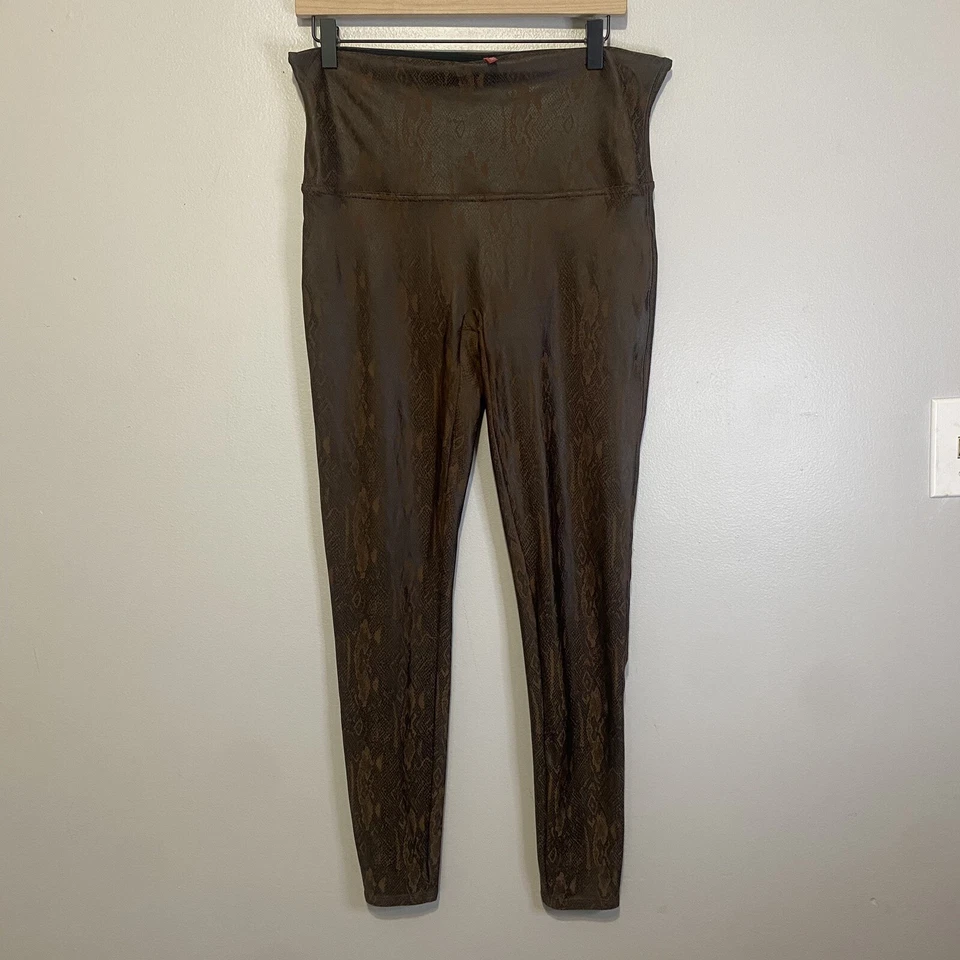 Spanx Leggings Size 1X Faux Leather Snakeskin Print Brown Black Tight - Image 1 of 4