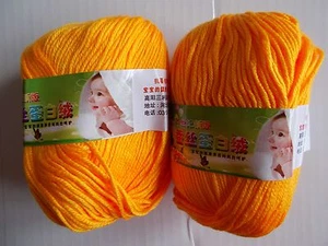 Silky 6-ply baby yarn, silk/wool blend, bright dark yellow, lot of 2(147 yds ea) - Picture 1 of 2