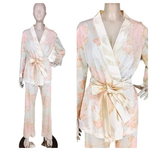 Vintage 60s/70s Saks Fifth Avenue Floral Pajama Pant & Belted Kimono Robe Set - Picture 1 of 9