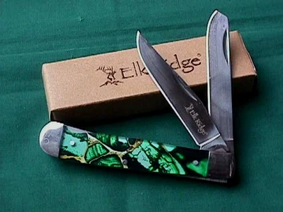 NAVAJA DE BOLSILLO PLEGABLE DE ACRÍLICO VERDE TRAMPERO DE SETAS ELK RIDGE NUEVA EN CAJA Foto 1 de 3