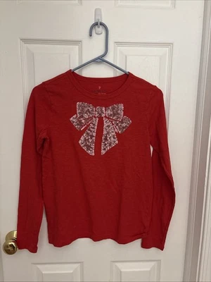 J. Camiseta Crewcuts L/S Niñas XL (12-14) Rojo/Rosa Lentejuelas Lazo Foto 1 de 3