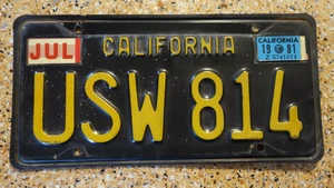1963 California License Plate - USW 814 - Gold on Black - G/VG JUL 1981 - Bild 1 von 10