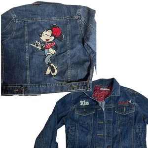 Giacca Parchi Disney Minnie Mouse jeans denim scuro retrò giacca ricamata taglia XS - Foto 1 di 9