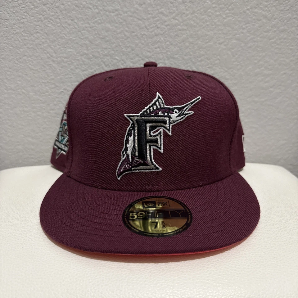 New Era MLB Florida Marlins бордовый хайлайтер розовый УФ резинке шляпа крышка размер 7 5/8 - Изображение 1 из 4