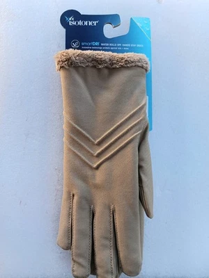Vtg Isotoner Tan Stretch Nylon With Leather Trim Driving Gloves Camel  - Image 1 of 4