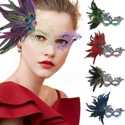 Sexy Ladies Masquerade Feather Venetian Mask Fancy Dress Party Eye Mask Props - Image 1 of 4