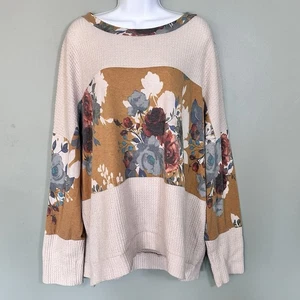 Plus 3X Fall Waffle Knit Floral Tunic Top Casual Pullover Stretch Boho Cozy Soft - Picture 1 of 8