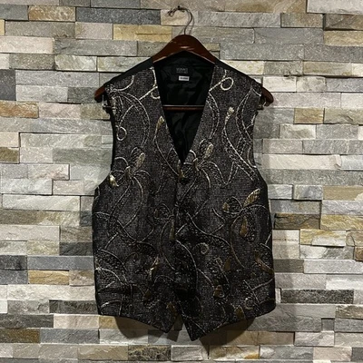 Versace V2 Vest Waistcoat Men size 40 Baroque Silk Gold Print 80s 90s Vintage - Image 1 of 4