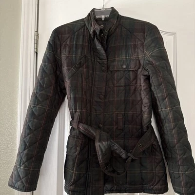 LRL Ralph Lauren Jeans Co Mujer Verde Tartán Cuadros Acolchado Cinturón ABRIGO M Foto 1 de 4