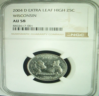 2004 D Wisconsin Extra Leaf High Quarter NGC AU 58 - Image 1 of 4