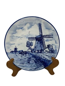 "Placa de pared vintage Elesva Holland 7 7/8"" escena molino de viento porcelana blanco azul" - Imagen 1 de 7
