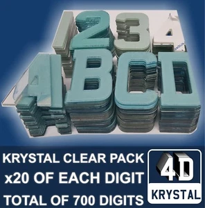 Dígitos de letras de placa de letrero transparente KRYSTAL para gel 3D 4D al por mayor x700 - Imagen 1 de 4