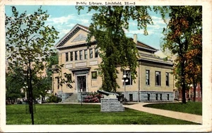 Postal de la Biblioteca Pública de Litchfield Illinois - Imagen 1 de 2