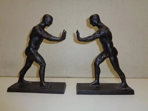 Men Pushing Metal Bookend Set MCM Mid Century Modern - Picture 1 of 5