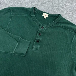 J Crew Shirt Men L Green Henley Long Sleeve Vintage Oarsman Thermal Waffle - Picture 1 of 7