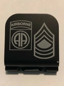 US ARMY 82nd With Master Sgt Stripes Laser Etched Aluminum Hat Clip Brim-it - Picture 1 of 9