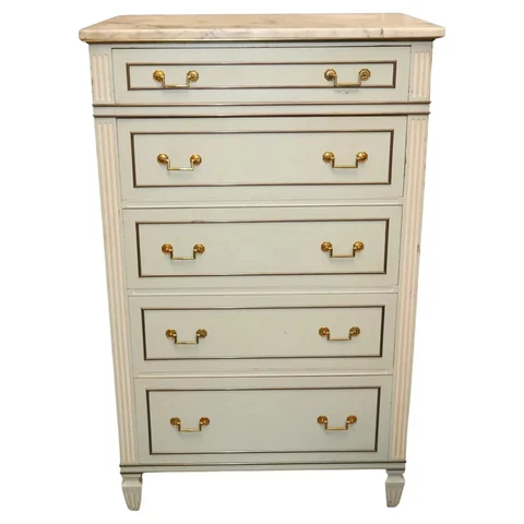 French Directoire Style Light Blue Painted Marble Top Dresser Semanie Cover