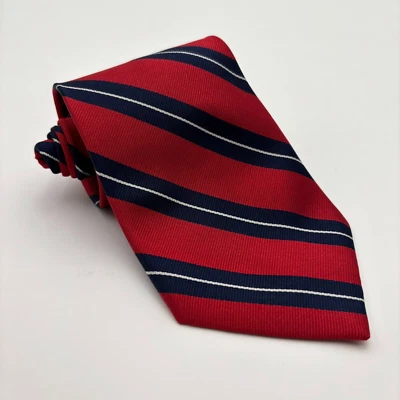 Винтажный мужской галстук Ashford & Brooks Repp 100% шелк красный темно-синий белый традиционная полоса - Изображение 1 из 4