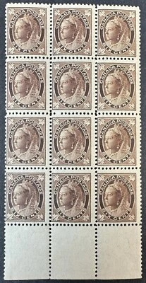 Canada, 1897, Scott #71, 6c brown, blk of 12, Mint, N.H., Scott $4,200.00+, Rare - Image 1 of 2