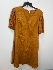 AVA & VIV Dark Orange V-Neck Short Sleeve Knee Length Dress Women's Sz 2X - Picture 1 of 6
