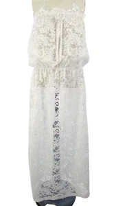 Maxi Dress White Lace Beach Strapless Bandeau Floral Sheer Cover Up One Size - Picture 1 of 11