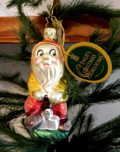 VINTAGE-NEU Inge Glas Zwerg/Elfe mit Schaufel Glas Weihnachtsschmuck Germany - Bild 1 von 3