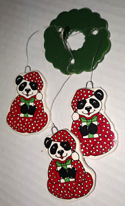 Vintage 1986 Giftco Christmas Ceramic Pandas In Red Pajamas Mini 6" Mobile