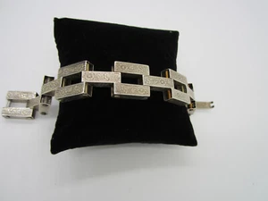 Brazalete de cadena gruesa pantera de 8" de plata esterlina grabado en flor occidental - Imagen 1 de 4
