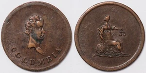 Great Britain c.1820-1830 Columbia Farthing Bronze Token Seated Britannia - Picture 1 of 3