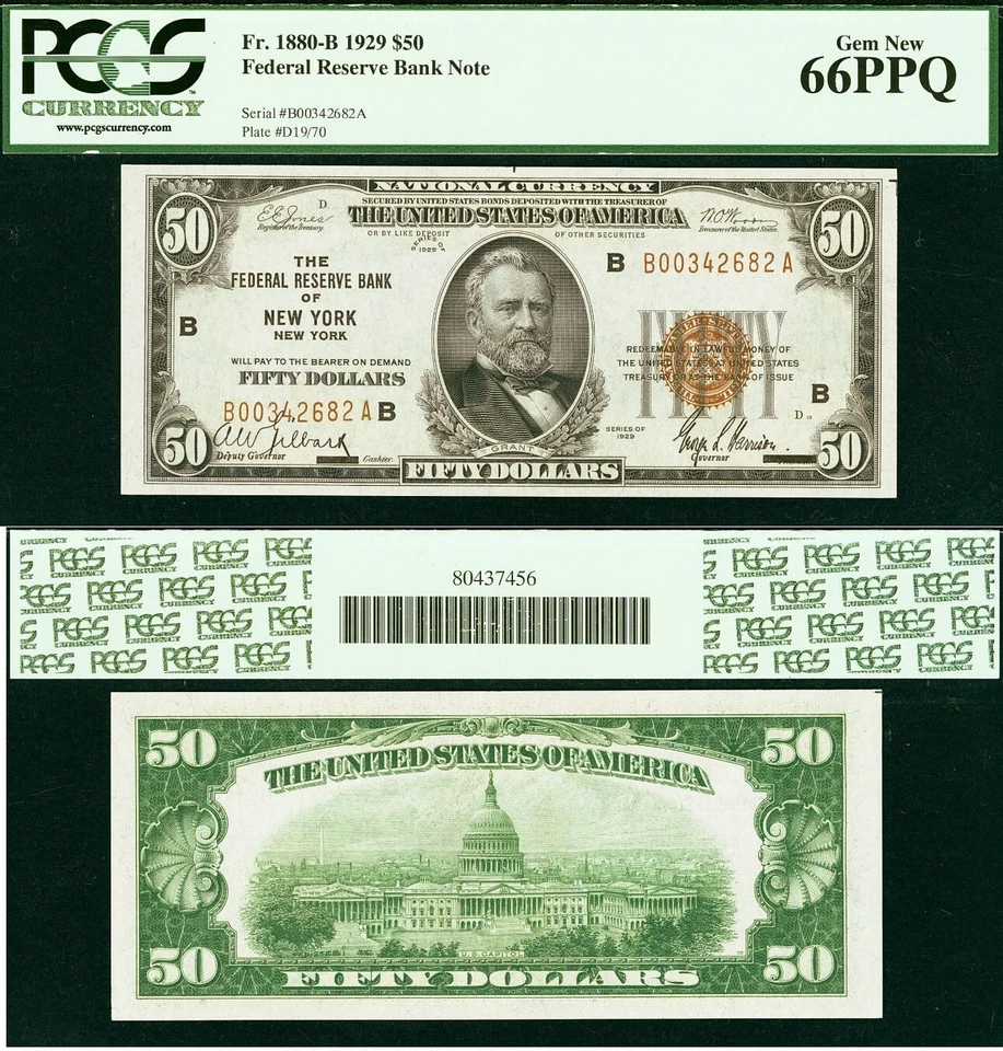 1929 $50 National Currency PCGS Gem 66PPQ - FRBN New York - 2nd Highest Graded - Image 1 of 4