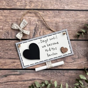 Hochzeit Countdown Verlobung Tafel Plakette Schild Mr & Mrs Geschenk personalisiert - Bild 1 von 9