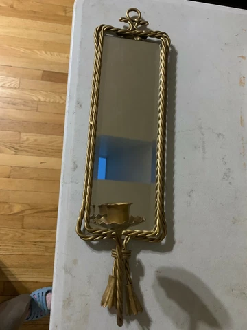 Home Interior wall decor gold double twist wire rectangle mirror w tassels candl Cover