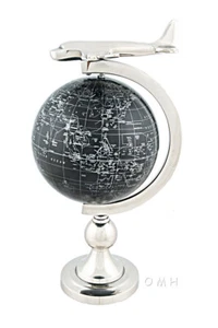 1930s Era Airplane Desktop World Globe 18" Polished Nickel Travel Agent Decor - Picture 1 of 5