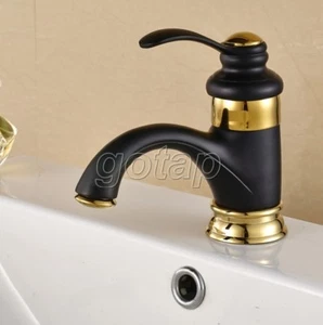 Black & Gold Brass Bathroom Sink Faucet Single Handle One Hole Vanity Mixer Tap - Picture 1 of 6