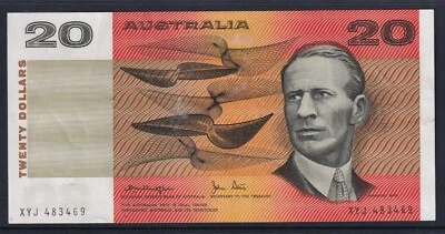 BILLETE AUSTRALIANO: 1979 $20 CABALLERO/PIEDRA HILO LATERAL GÓTICO PREFIJO: XYJ Foto 1 de 2