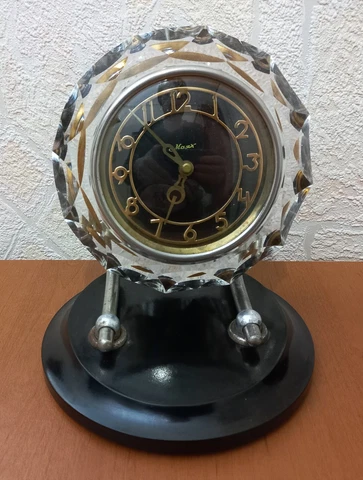 Antique Mechanical Table Clock MAYAK Crystal USSR Russian Cover